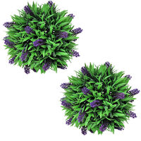 Set of 2 Artificial Boxwood Ball with Lavender 28 cm - Green
