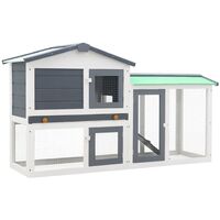 Outdoor Large Rabbit Hutch Grey and White 145x45x85 cm Wood - Grey