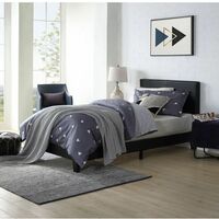 Wooden Bed Frame PU Leather Bed Platform with Headboard Upholstered ( single)