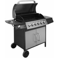 Gas Barbecue Grill 6+1 Cooking Zone Black and Silver - Multicolour