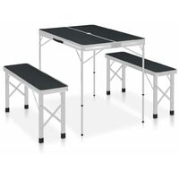 Folding Camping Table with 2 Benches Aluminium Grey - Grey