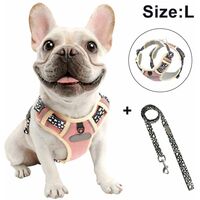 Dog chest harness traction rope, Breathable Pet Vest for Outdoor Walking Training Control for Medium Large Breeds, pink, L