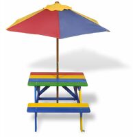 Kids' Picnic Table with Benches and Parasol Multicolour Wood - Multicolour