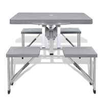 Foldable Camping Table Set with 4 Stools Aluminium Extra Light Grey - Grey