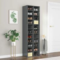 Shoe Cabinet High Gloss Grey 54x34x183 cm Chipboard - Grey