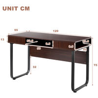 Computer Desk Work Table with 3 Shelves for Office and Home, PC Laptop Table with Steel Frame and Bookshelf, Easy Assembly, Industrial Style (Brown)