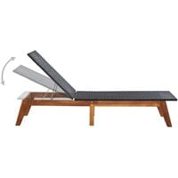 Sun Lounger Poly Rattan and Solid Acacia Wood - Black