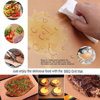 Grill Mat Set of 5 Reusable Non-Stick BBQ Mats Comes with 12 inch food clip and silicone brush, Easy to clean roasting sheets for fiber grill for gas, charcoal, electric grill