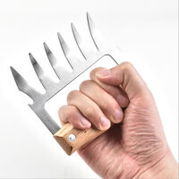 Meat Handler 2-Piece Shredder Claw Set, Stainless Steel Meat Forks with Wood Handle for Shredding, Pulling, Handing, Pork, Turkey, Chicken