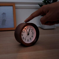Wooden analog alarm clock with snooze - retro clock with luminous dial - silent vintage wooden table clock without