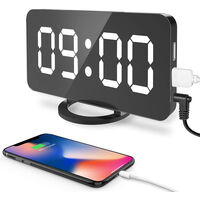 Digital Alarm Clock, Large LED Display with Two USB Charger Ports Auto Dimmer Mode Easy Snooze Function, Modern Mirror Desk Wall Clock for Home Office for All People