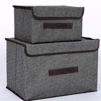 Set of 2 Large Storage Boxes with Lids and Handles Foldable Linen Storage Bins Organizer Containers Cube Baskets with Removable Divider for Home Bedroom Closet Office, Gray
