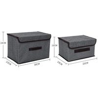 Set of 2 Large Storage Boxes with Lids and Handles Foldable Linen Storage Bins Organizer Containers Cube Baskets with Removable Divider for Home Bedroom Closet Office, Gray