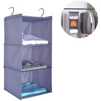 Wardrobe Organizer with 3 Compartments, Fabric Hanging Cabinet with Iron Frame, Folding Hanging Shelf, Clothes Storage System, Gray