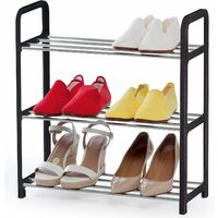 Shoe rack on 3 levels, rust-free, space-saving, shoe rack 3 levels, tubular steel, plastic, black, silver
