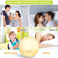 Light alarm clock - sunrise sunset simulation alarm clock with two alarms, 20 brightness, snooze function, 7 natural sounds and FM radio for adults & children (7-colored) [energy class A +]