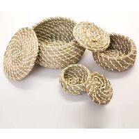 3 Pieces Woven Seagrass Basket Wicker Rattan Storage Baskets Round Box Picnic Baskets Laundry Baskets with Lid