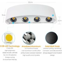 8W led wall light - Indoor Outdoor Wall lamp IP65 Adjustable wall lighting from Top to bottom White for home bedroom living room hallway staircase