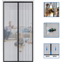 Reinforced Magnetic Screen Door Hands Free Mesh Screen Door Curtain Self-Sealing Heavy Duty Mesh Partition Keeps Bugs Fly Out - Pet and Kid Friendly Fits, 90*210cm, black
