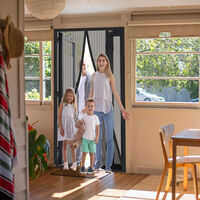 Reinforced Magnetic Screen Door Hands Free Mesh Screen Door Curtain Self-Sealing Heavy Duty Mesh Partition Keeps Bugs Fly Out - Pet and Kid Friendly Fits, 90*210cm, black