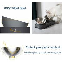 Cat Bowl, 15 ° Tilted Cat Bowl Anti-Vomiting Protective Neck Raised Anti-Slip Cat Bowl - Adjustable Pet Food Bowl