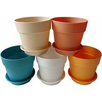 5 pcs Colorful Mini resin Plastic Plant Pots with saucers, Home Garden Flower Pot, top diameter 9.5cm, Height 9cm, bottom diameter 6.5cm