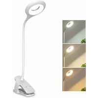 Rechargeable Cordless LED Desk Light, 3 Color and 3 Dimmable, Touch Bedside Light with Clip for Children, 28 LEDs, Portable Clip-on Reading Light for Bed Book, White
