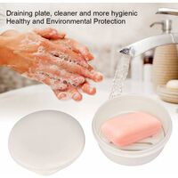 Soap Dish with Drain, Soap Box with Lid for Kitchen, Bathroom, Travel (White)