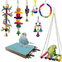 8Pcs Bird Parrot Toys, Natural Wood Bird Swing Climbing Chewing Standing Hanging Perch Hammock Rope Ladder Bell Bird Cage Toys for Budgerigar, Parakeet,