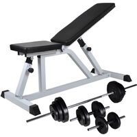 Workout Bench with Barbell and Dumbbell Set 30.5 kg - Black