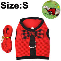Guinea Pig Harness and Leash Soft Mesh Small Pet Harness with Bowknot Bell, No Pulling Comfort Padded Vest for Guinea Pigs, Ferret, Chinchilla, Rats, S, red