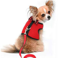 Guinea Pig Harness and Leash Soft Mesh Small Pet Harness with Bowknot Bell, No Pulling Comfort Padded Vest for Guinea Pigs, Ferret, Chinchilla, Rats, S, red