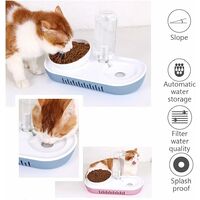 2 in 1 - Food and Water Bowl - Automatic Water Dispenser with Food Bowl - Cat Food Bowl with Raised Stand (Blue)