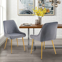 Dining Chair Set of 2 with Golden Legs Grey Velvet with Backrest & Steel Legs Chair（2pcs/grey velvet/golden legs）
