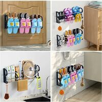 Wall Mounted Shoe Rack, Wall Mounted Storage Shelf, with Sticky Hanging Brackets, with Hooks for Closet, Hallway, Kitchen (Black) - 40cm