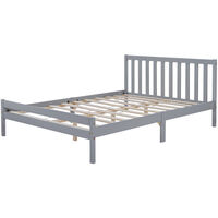 Wooden Bed Frame, Double Bed 4ft6 Solid Wooden Bed Frame, Bedroom Furniture for Adults, Kids, Teenagers, 135 x 190 cm (Grey)