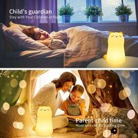 7 Color Changing LED Portable Touch Kitty Lamp for Bedroom Cute Cat Night Light Kids Room USB Chargeable Silicone Animal Nightlight for Baby Children Nursery Toddler Girl Kawaii Birthday Gift Decor 