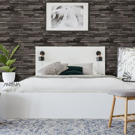 ANTEVIA - Papier peint Vinyle Tapisserie chambre salon cuisine décoration  tenture (Parement en bois horizontal gris)