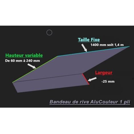 Bande de Rive Aluminium Blanc Pur RAL 9010 (1 pli, retour 25 mm, ep 1mm) Hauteur : 100 mm