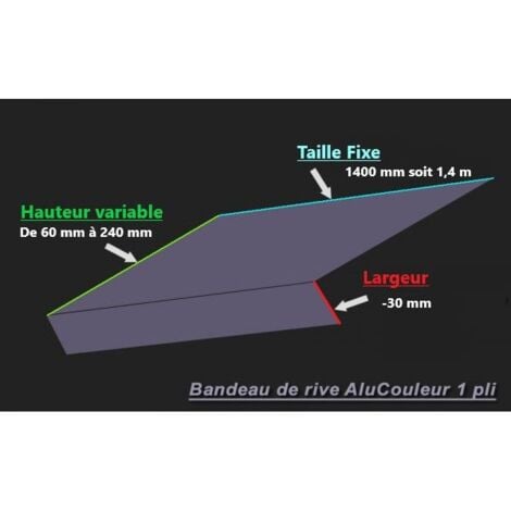 Bande de Rive Aluminium Blanc Pur RAL 9010 (1 pli, retour 30 mm, ep 1mm) Hauteur : 80 mm