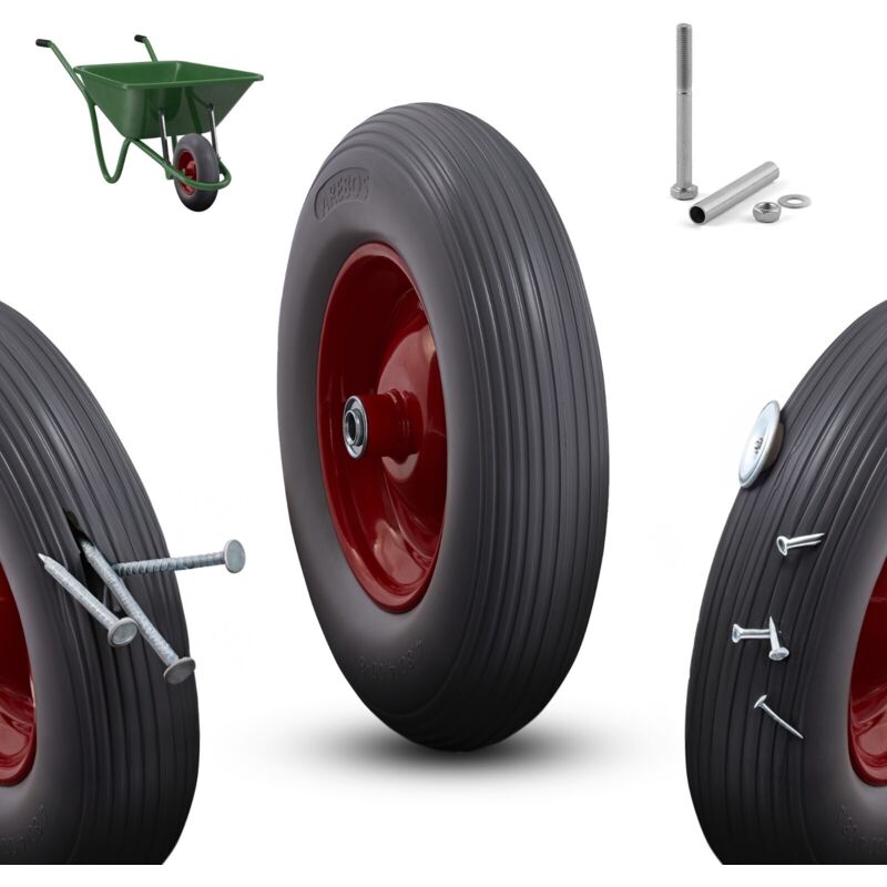 Relaxdays Wheelbarrow Tyre, 2X Spare Wheels, Rubber, Puncture-Proof, 3.50-6", Max. Load 100 Kg, 17 Mm Axis, Black/Red, 33 X 9 Cm