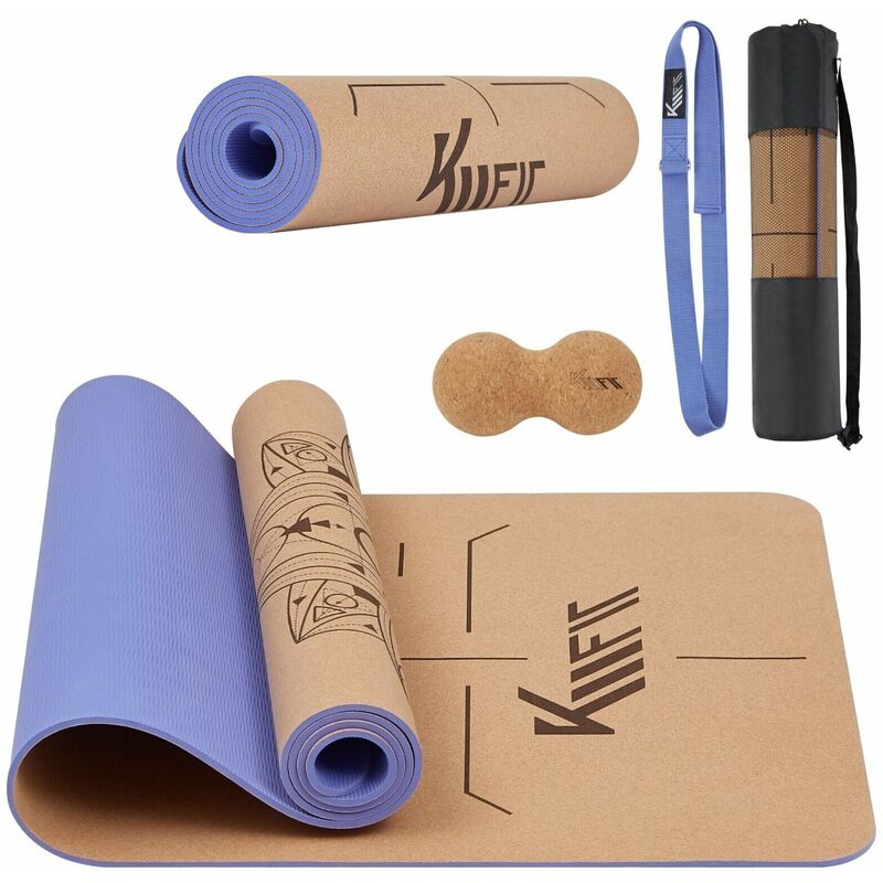 KM-Fit TPE yoga mat gymnastics mat with carrying strap yoga mat padded &  non-slip sports mat for fitness, pilates & gymnastics workout with carrying  bag, yoga strap and massage ball Lila