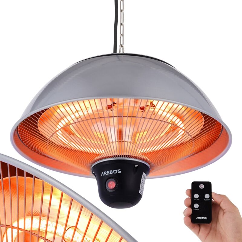AREBOS Infrared Radiant Ceiling Heater 1500 W with Remote Control 3 Heat  Levels Radiant Heater Balcony Heater Tent Heater Patio Heater Indoor u0026  Outdoor