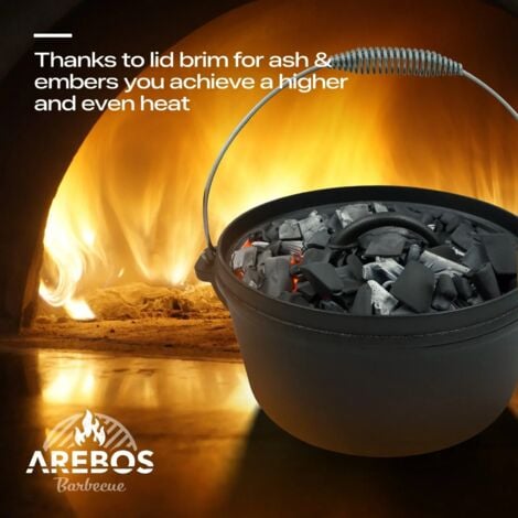 AREBOS Dutch Over BBQ Set made of cast iron with wooden box including protective glove