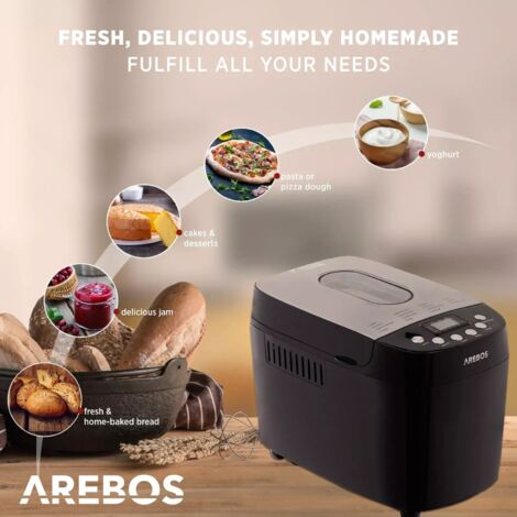 Machine à Pain Arebos 1500g - 15 Programmes, 3 Niveaux Cuisson, Maintien Au Chaud