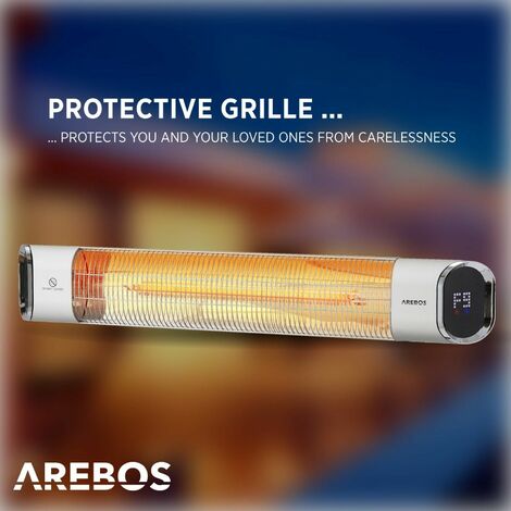 AREBOS infrared radiant heater 2000 W  with remote control  2 heat settings  60° inclination incl. mounting material  radiant heater patio heater patio heater ceiling heater  silver