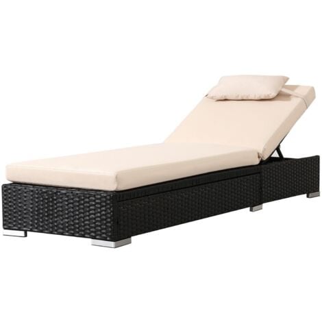 AREBOS Rattan Sunlounger - Garden Lounger Polyrattan Rattan Lounger Black