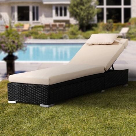 AREBOS Rattan Sunlounger - Garden Lounger Polyrattan Rattan Lounger Black