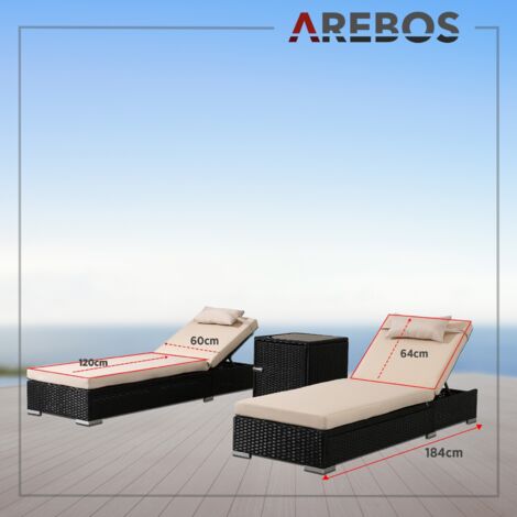 AREBOS Rattan Sunlounger - Garden Lounger Polyrattan Rattan Lounger Black