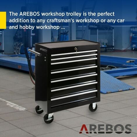 AREBOS  Tool Trolley 5 Drawers Mobile Workshop Trolley Black